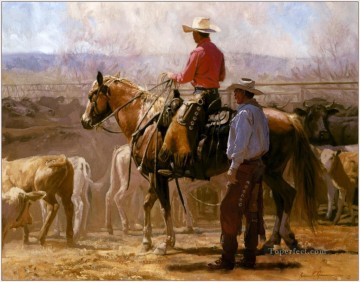  originales Pintura Art%C3%ADstica - vaqueros y sus ganados en la granja occidental original